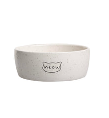 Pearhead bol chat miaou en céramique mouchetée blanc, idéal pour repas quotidiens.