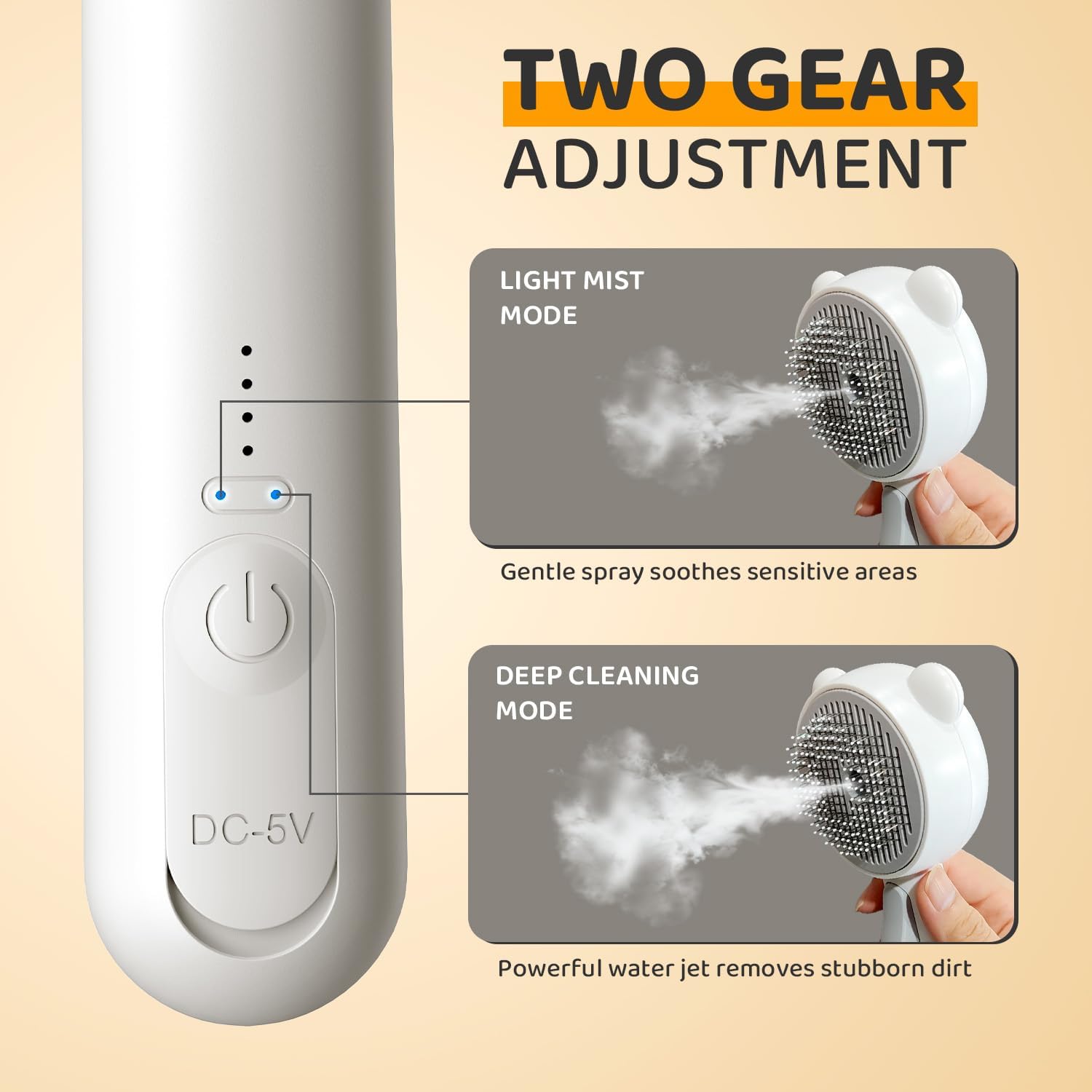 Pecait brosse-chat-vapeur mode douce : vapeur légère pour zones sensibles.