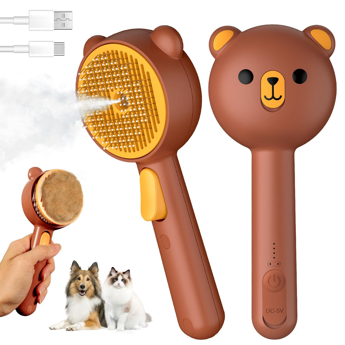 Pecait brosse-chat vapeur avec poignée ergonomique pour une prise en main sûre.