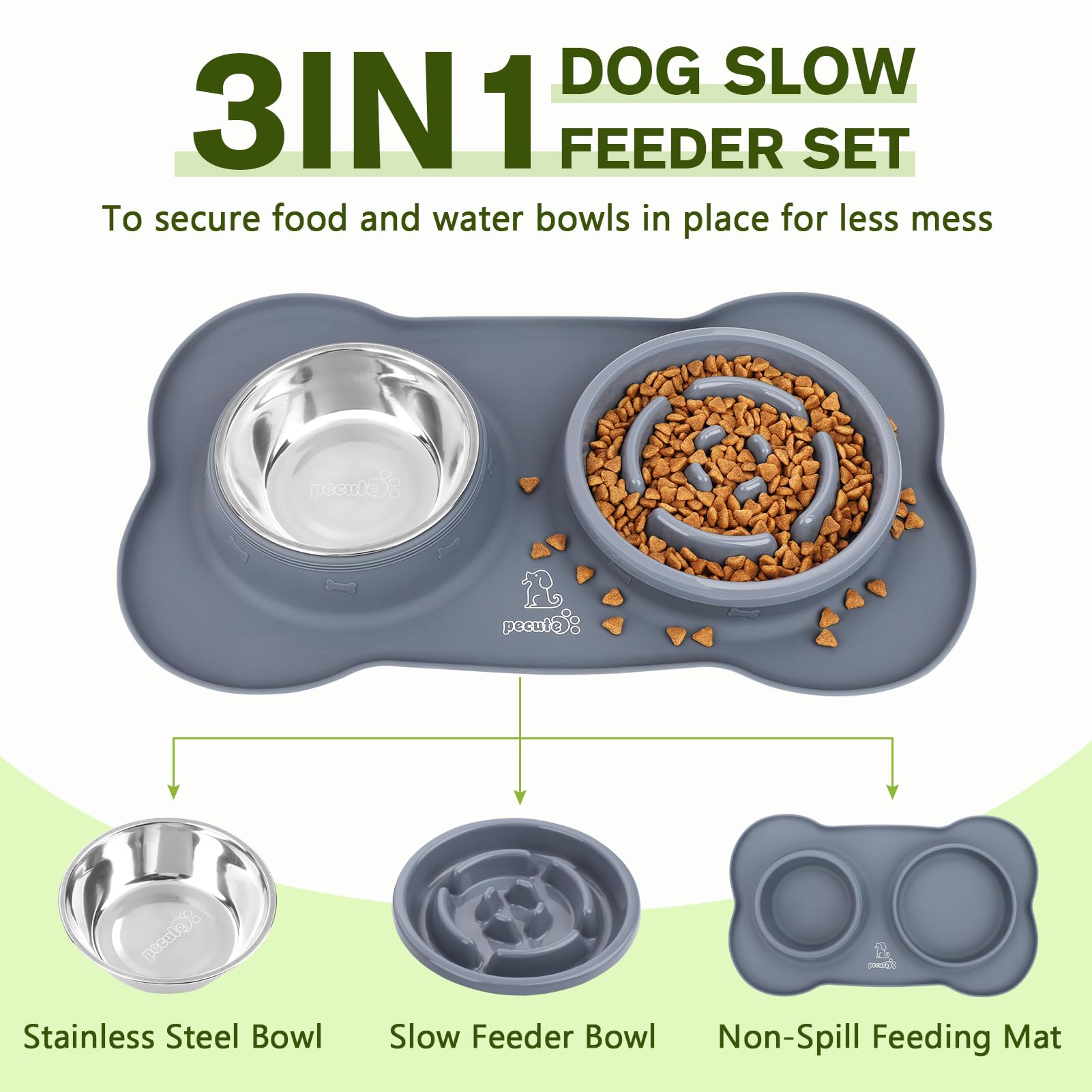 Bol inox Pecute d’eau avec séparation nourriture et eau pour chiens et chats.