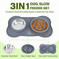Bol inox Pecute d’eau avec séparation nourriture et eau pour chiens et chats.