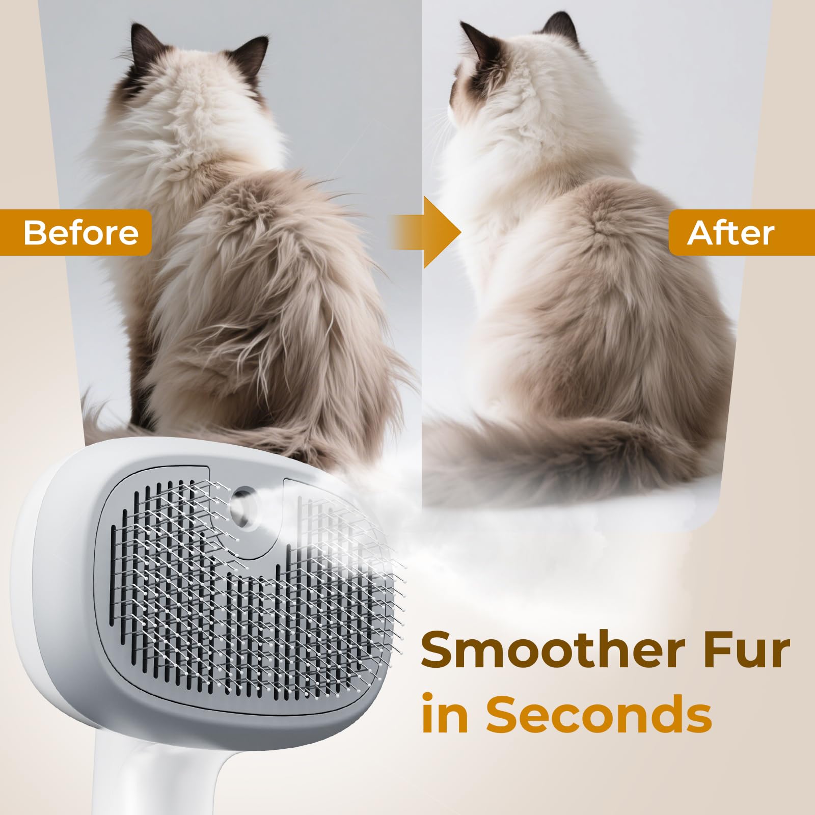 Pecute brosse chat steam, brume froide pour un soin frais sans chaleur.