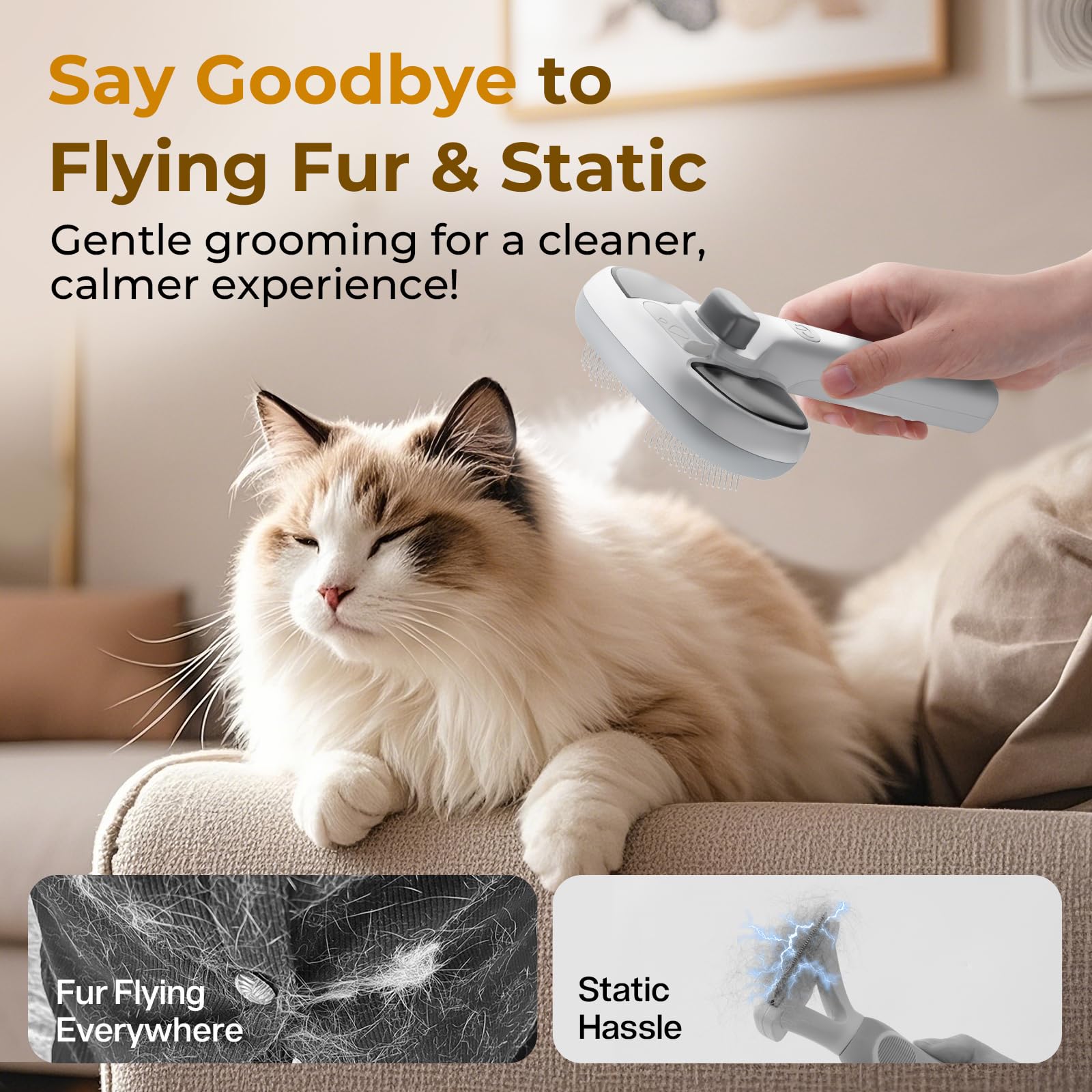 Pecute brosse chat steam, deux modes doux et puissant adaptés à tous les poils.