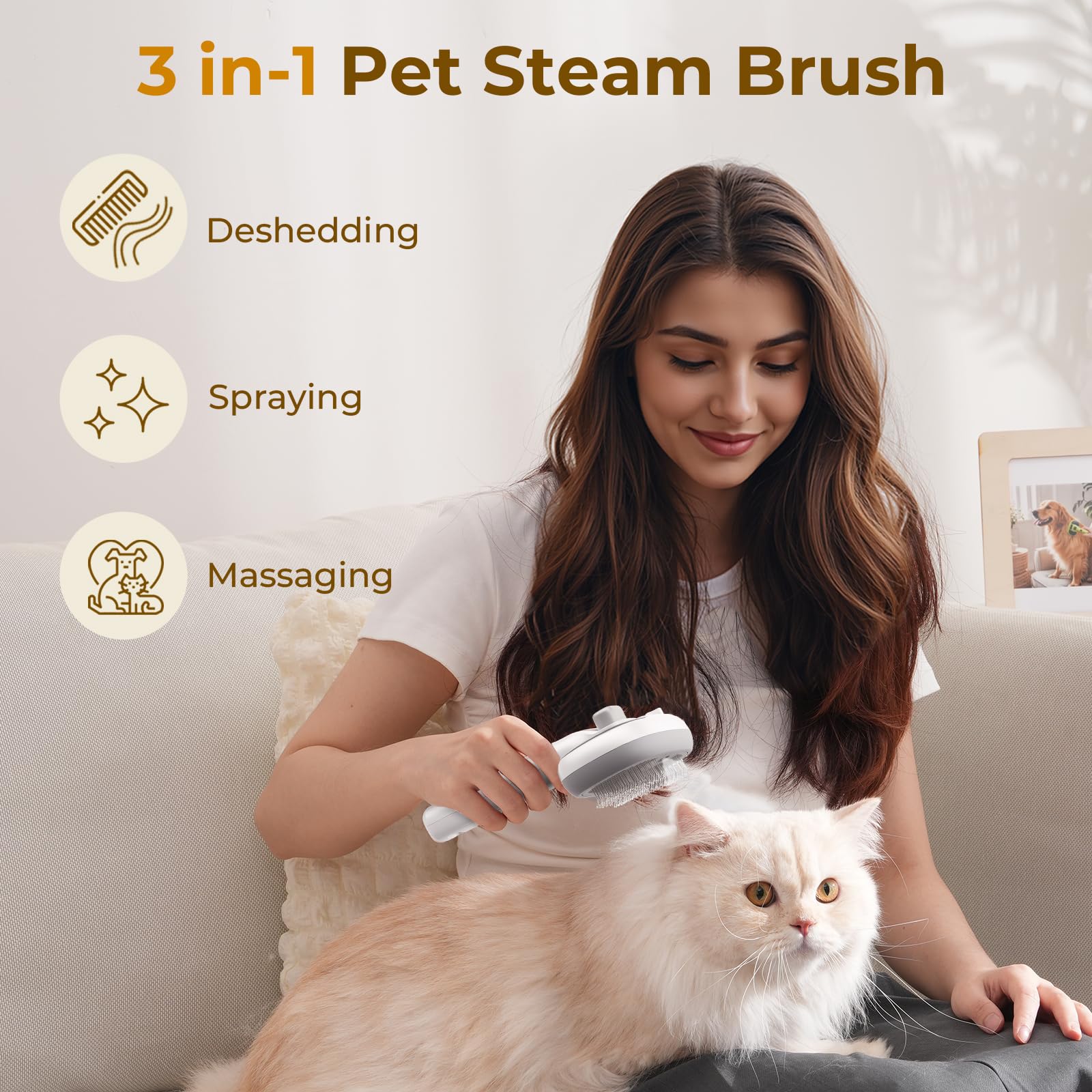 Pecute brosse chat steam, réservoir d'eau transparent facilite le remplissage sans fuite.
