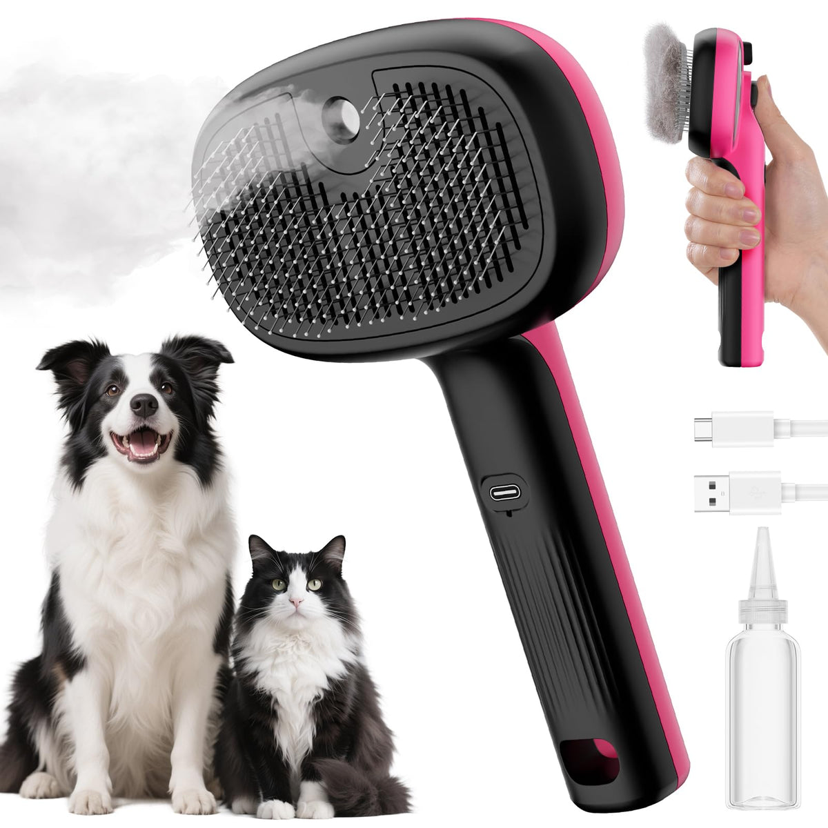 Pecute brosse vapeur chat, avant utilisation prête au brossage