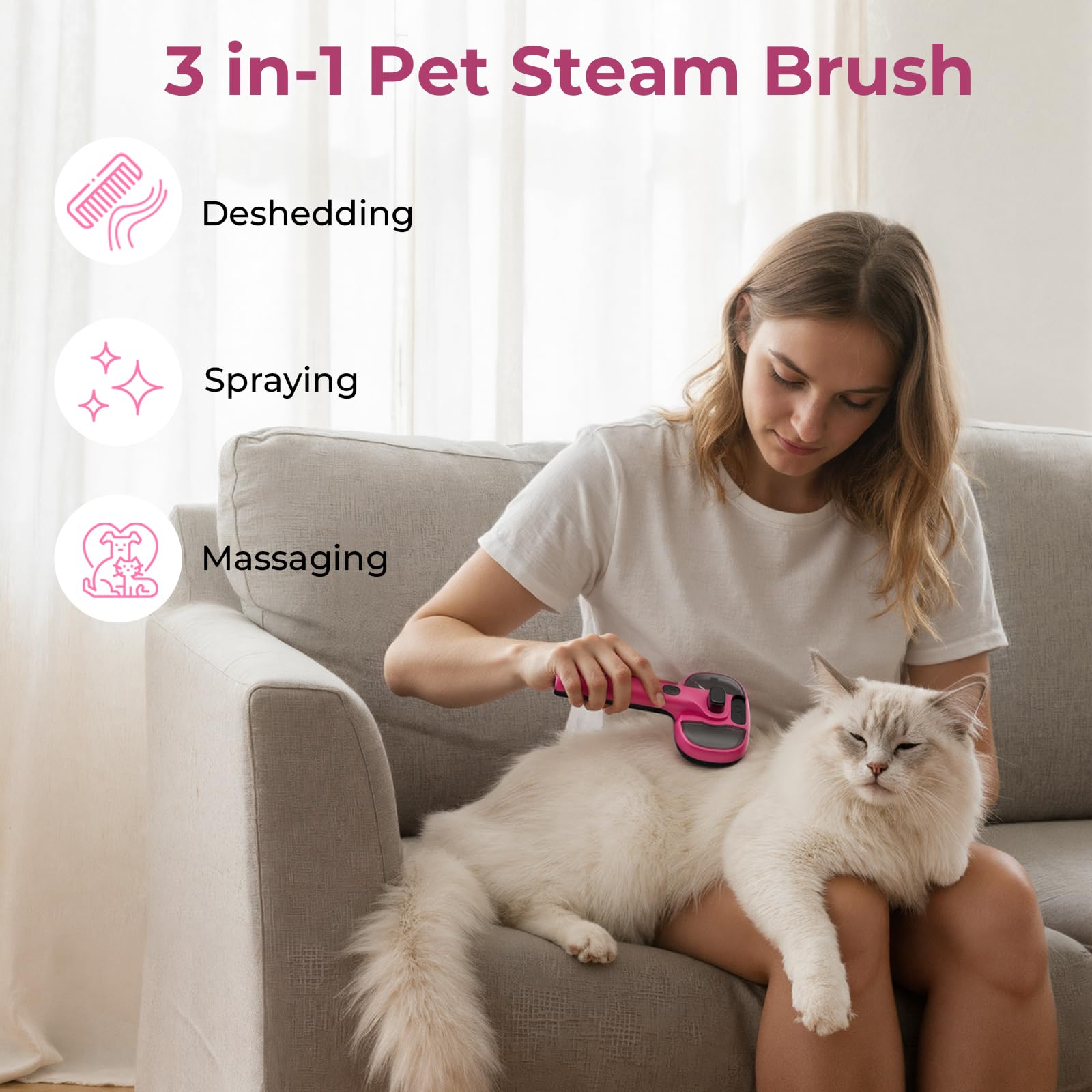 Pecute brosse vapeur chat, mode puissance pour nettoyage en profondeur