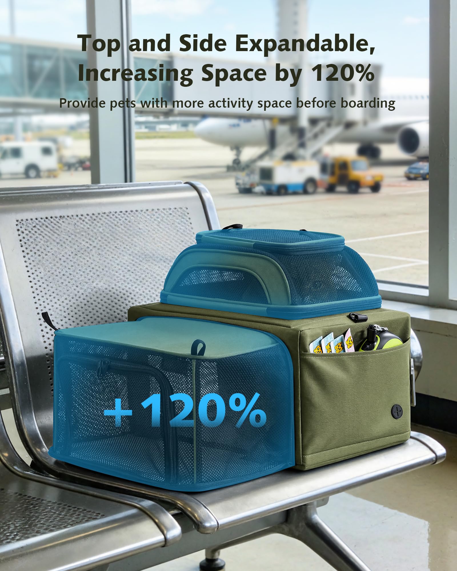 Pecute transporteur mesh respirant avec quatre fenêtres pour ventilation.