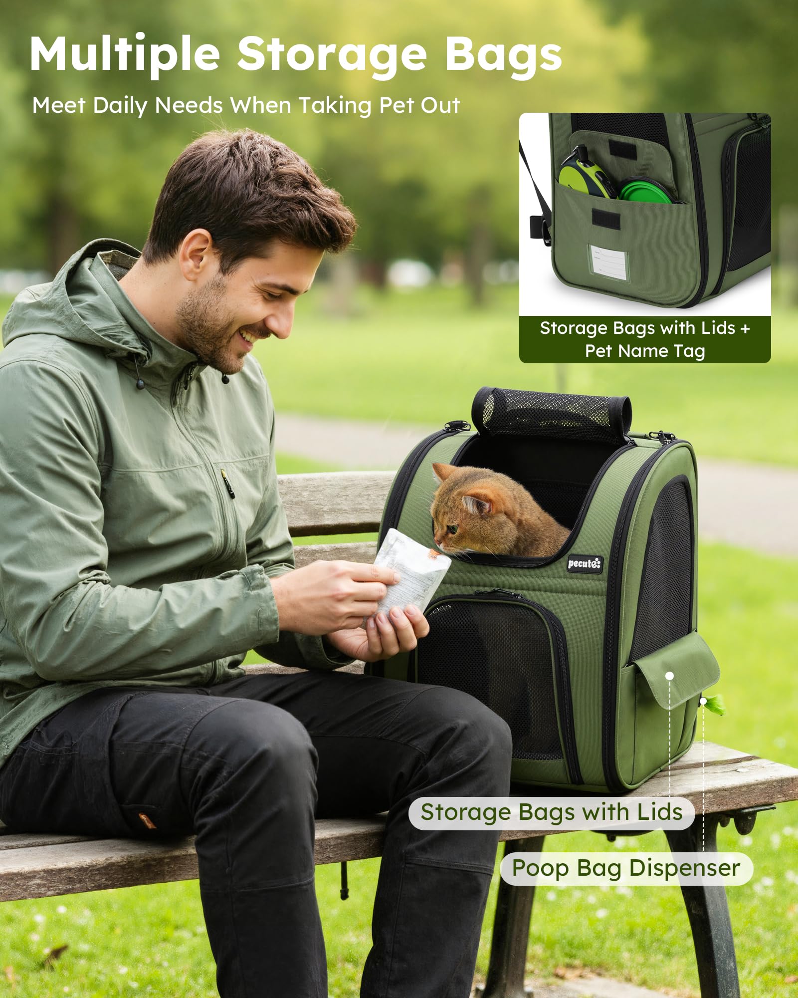 Pecute dos-chat poches latérales pratiques pour accessoires et collations.