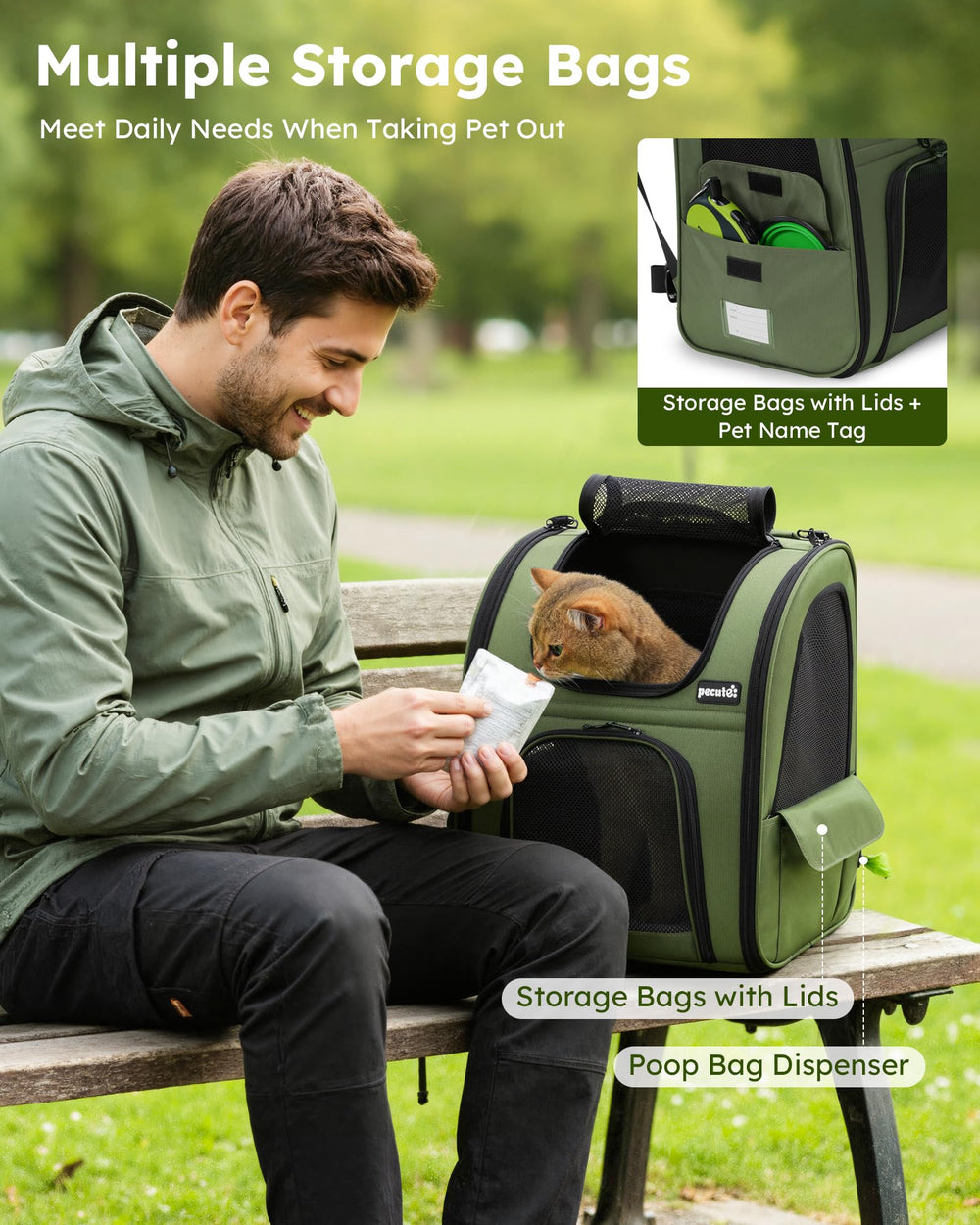 Pecute dos-chat poches latérales pratiques pour accessoires et collations.