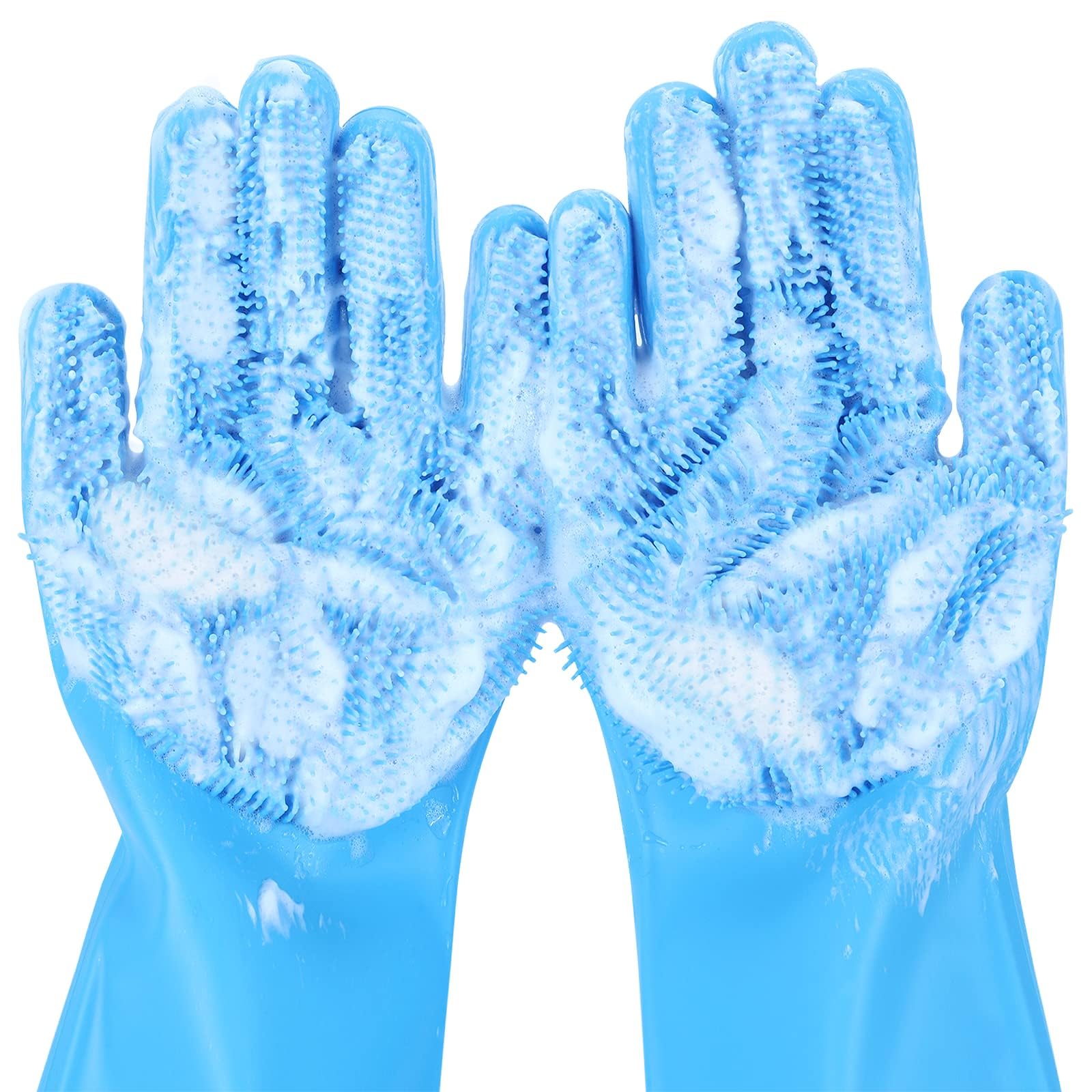 Gants Pecute pour toilettage d'animaux, silicone bleu, prise douce