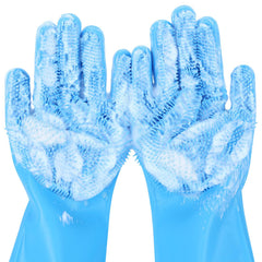 Gants Pecute pour toilettage d'animaux, silicone bleu, prise douce