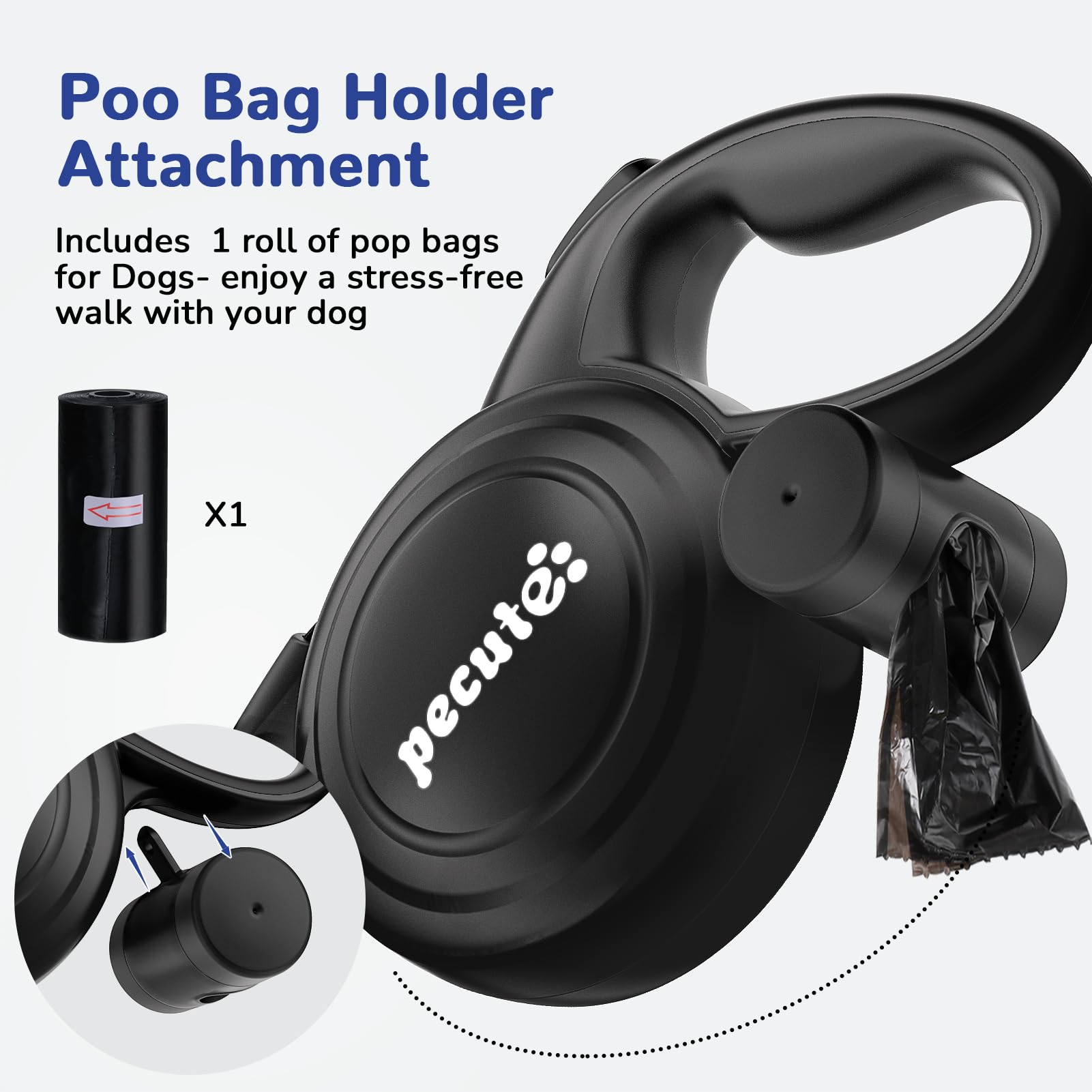 Poignée ergonomique Pecute avec porte-sacs intégré pour balades propres