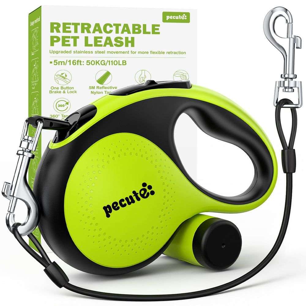 Laisse rétractable Pecute de 18,2 pieds prête pour toutes tailles de chien, usage polyvalent.