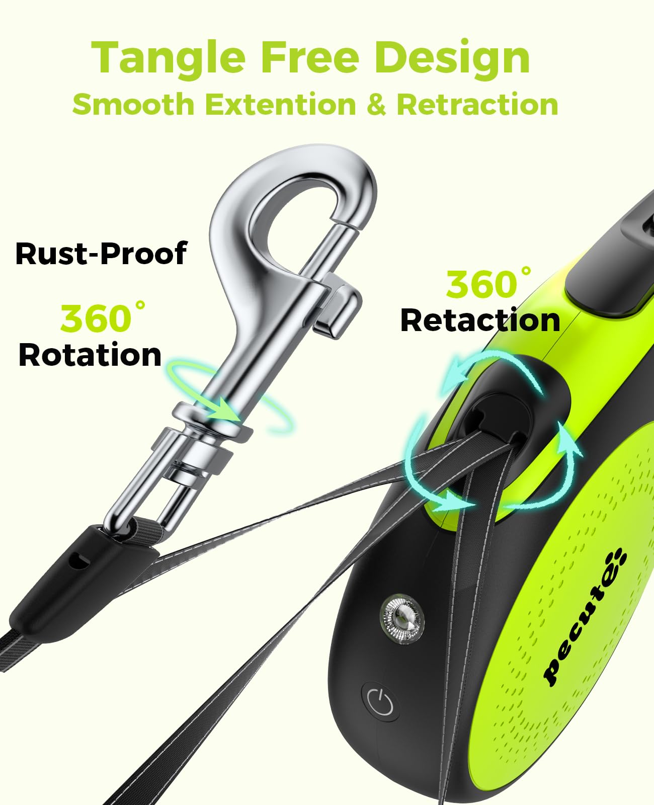 Pecute laisse avec rotation à 360 degrés pour éviter les enchevêtrements