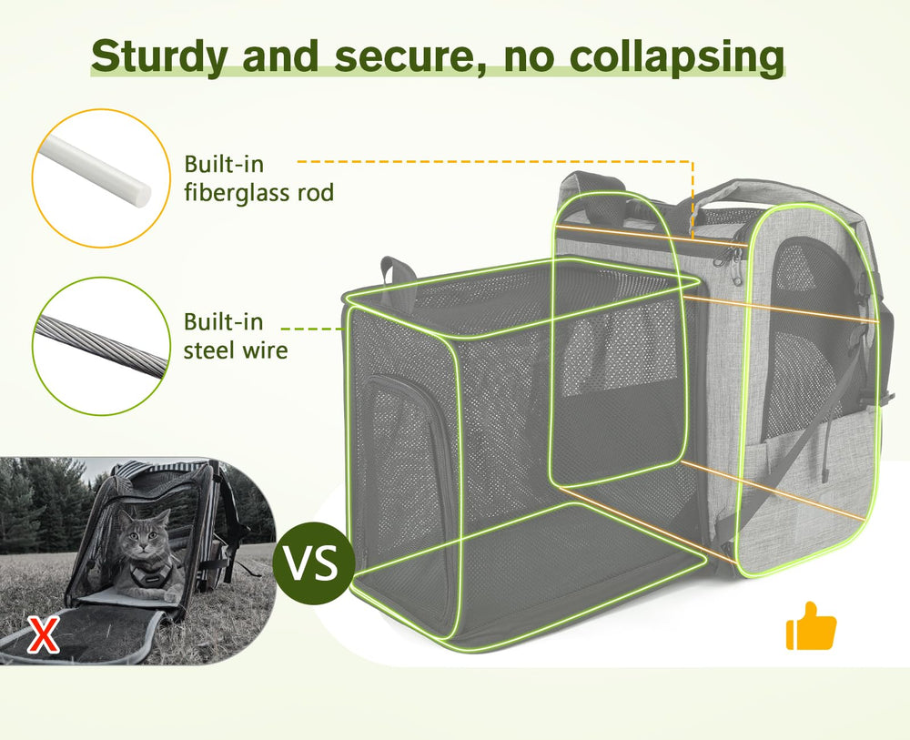 Pecute porte-chat extensible maillage, ventilation efficace pendant le trajet.