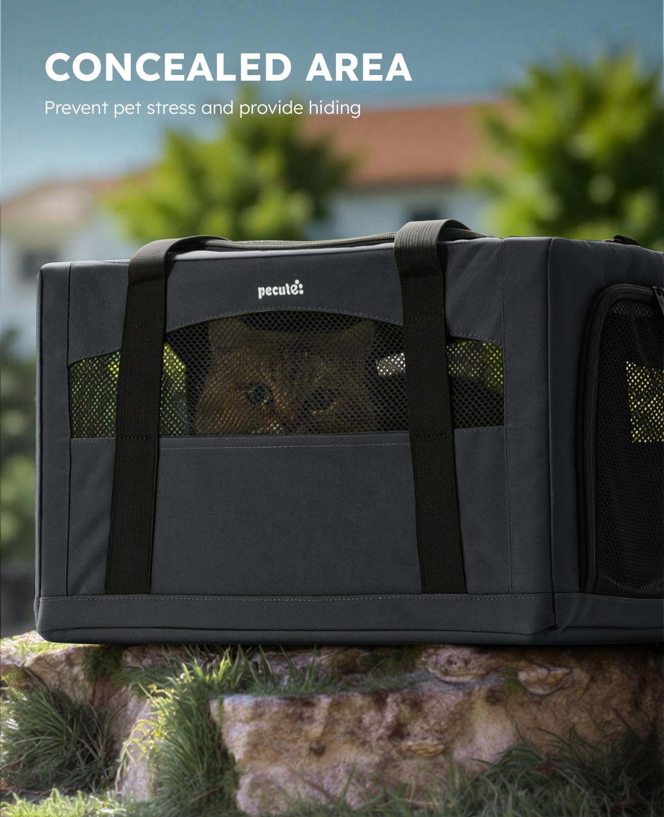Pecute porte-chat maille nylon respirante assurant une ventilation régulière.