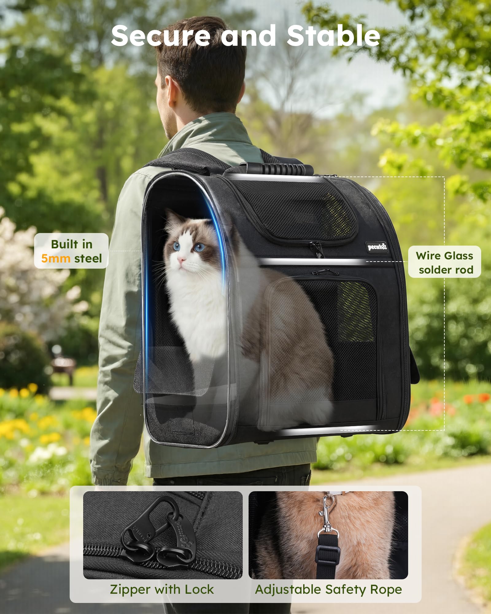 Pecute sac à dos chat coussin intérieur amovible pour repos douillet.