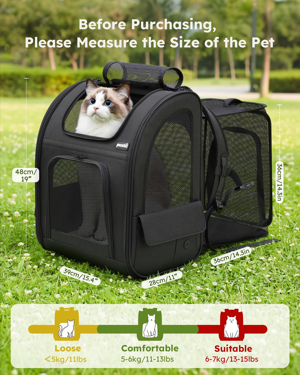 Pecute sac à dos chat tissu Oxford imperméable protège l’animal et ses affaires.
