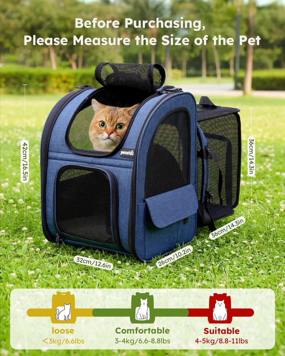 Pecute : extension arrière du sac-dos-chat pour plus de confort.