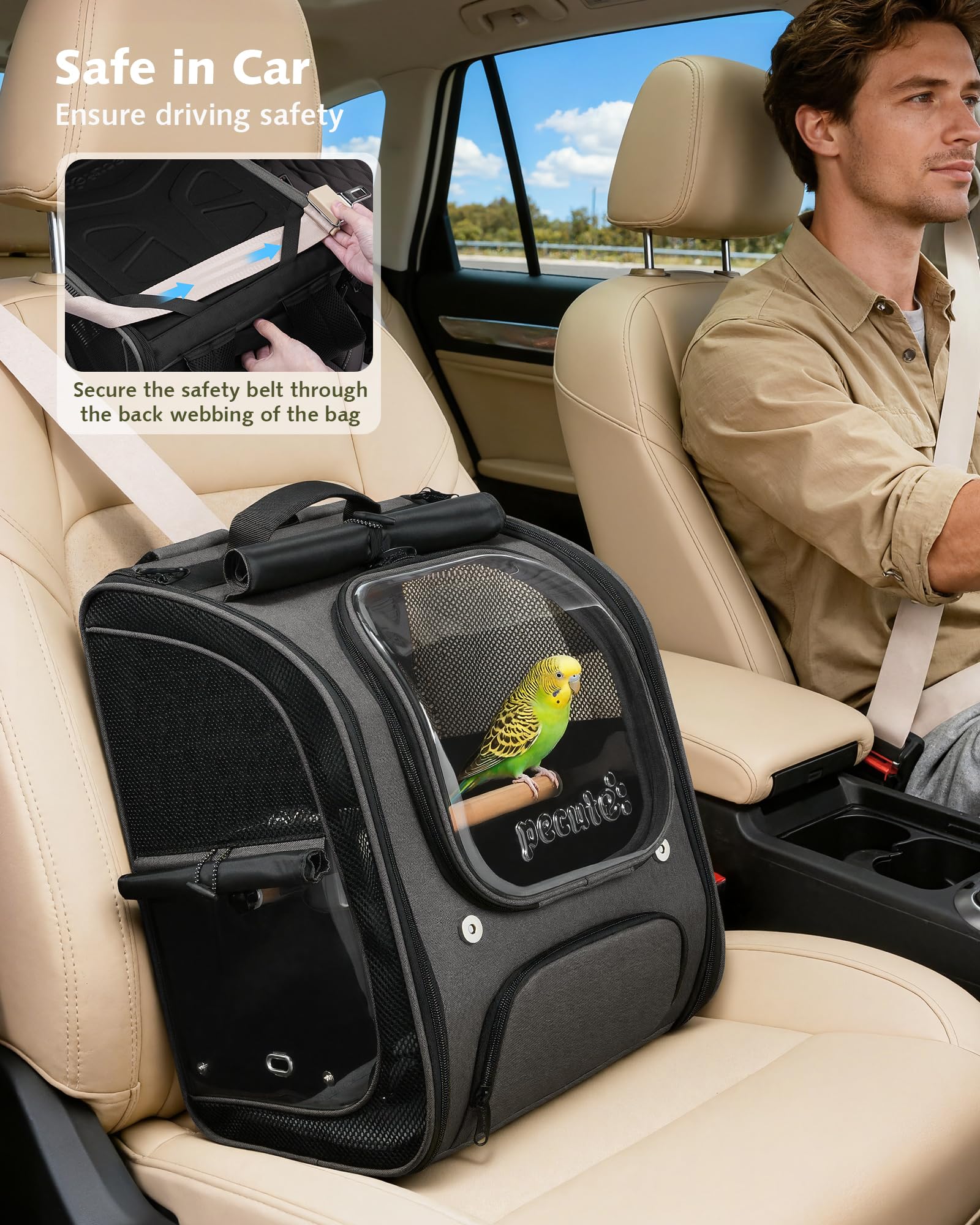 Pecute sac à dos oiseaux: bols de nourriture amovibles et faciles à nettoyer.