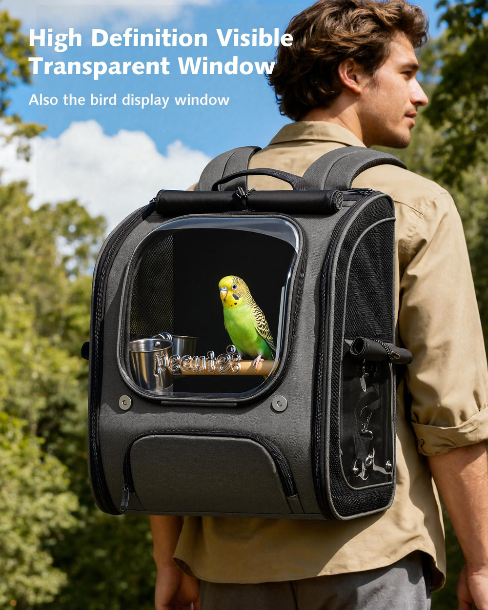 Pecute sac à dos oiseaux: fermeture sécurisée pour éviter les évasions.