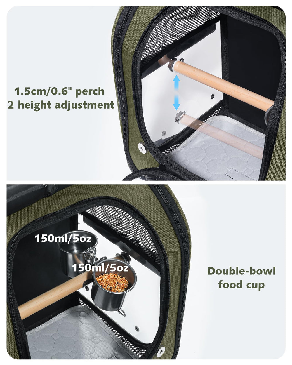 Pecute sac dos oiseaux perchoir intérieur intégré pour repos en déplacement
