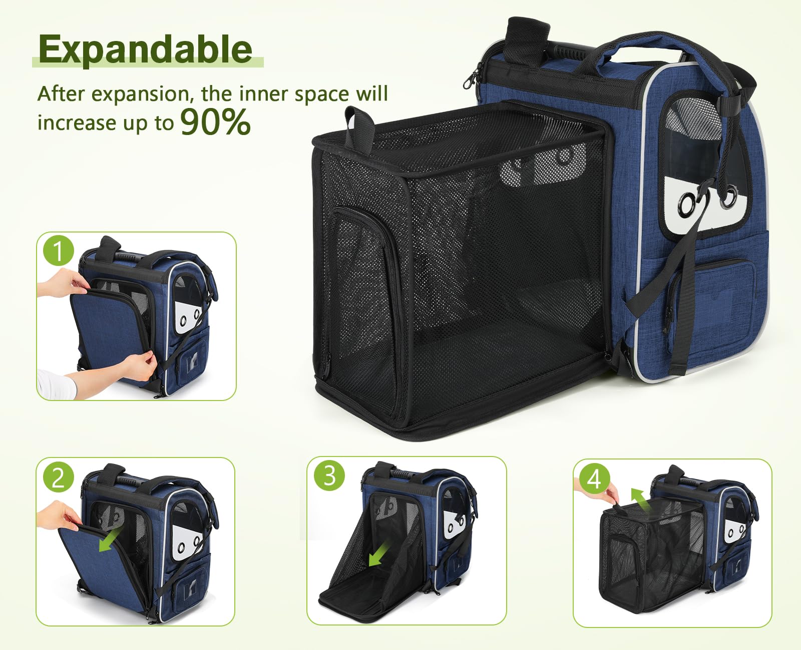 Pecute sac porte-animaux rangement pratique pour l'eau et la nourriture.