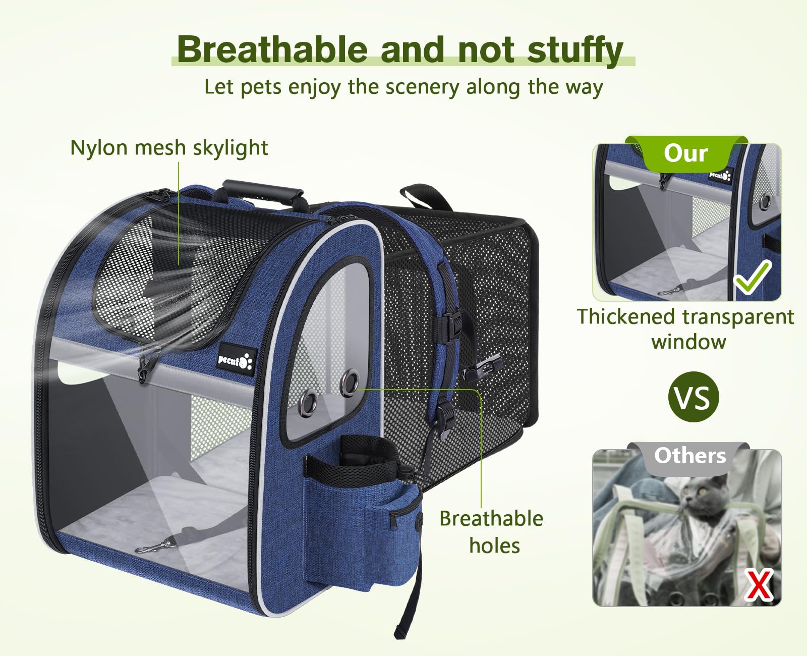 Pecute sac porte-animaux rembourrage intérieur doux pour le repos en voyage.