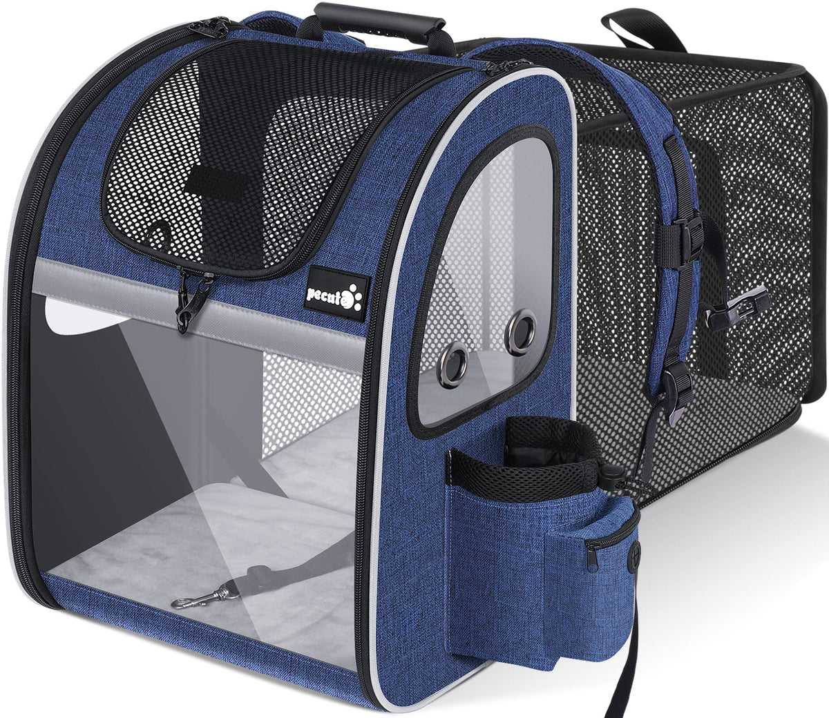 Pecute sac porte-animaux avec ventilation en mesh pour plus de confort lors des balades.
