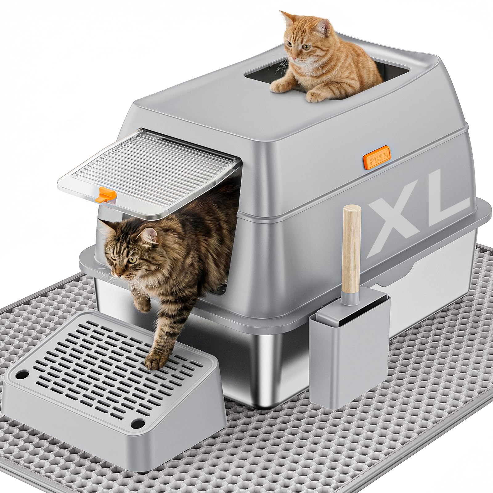 PEDIBAT litière acier inox XL avec ouverture spacieuse pour grands chats