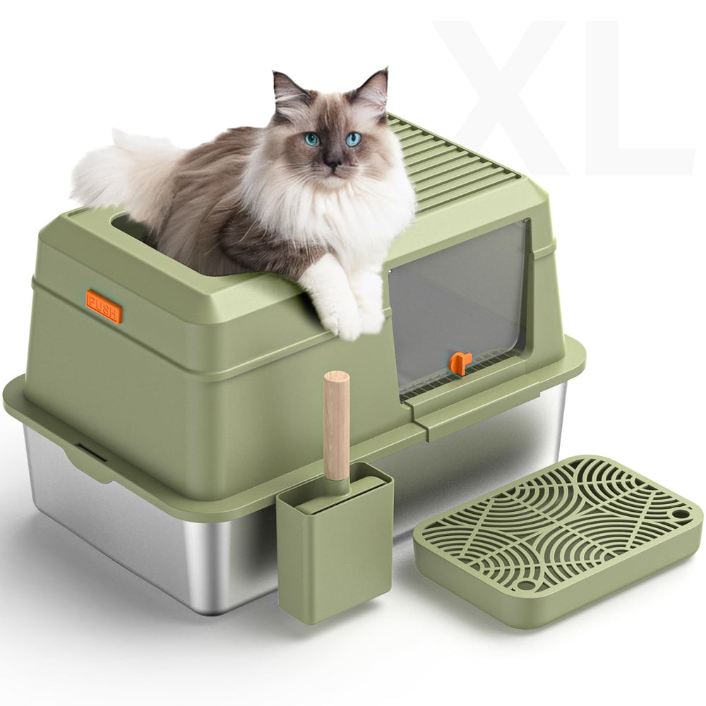 PEDIBAT Litière inox XL avec couvercle, espace optimal pour grands chats.