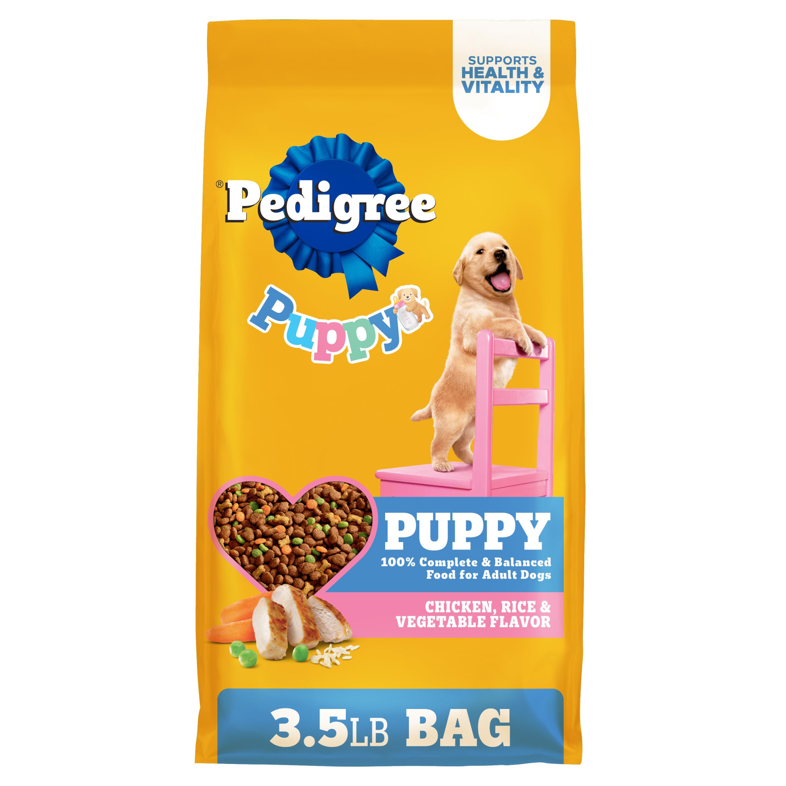 Pedigree chiots sachet ouvert: croquettes équilibrées pour chiots en croissance.