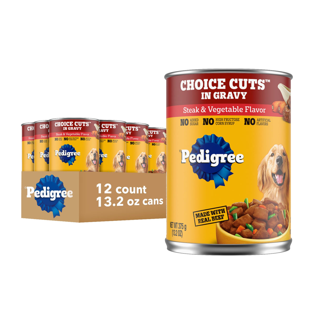 Pedigree pâtée humide boîte ouverte révélant des morceaux juteux, repas pratique.