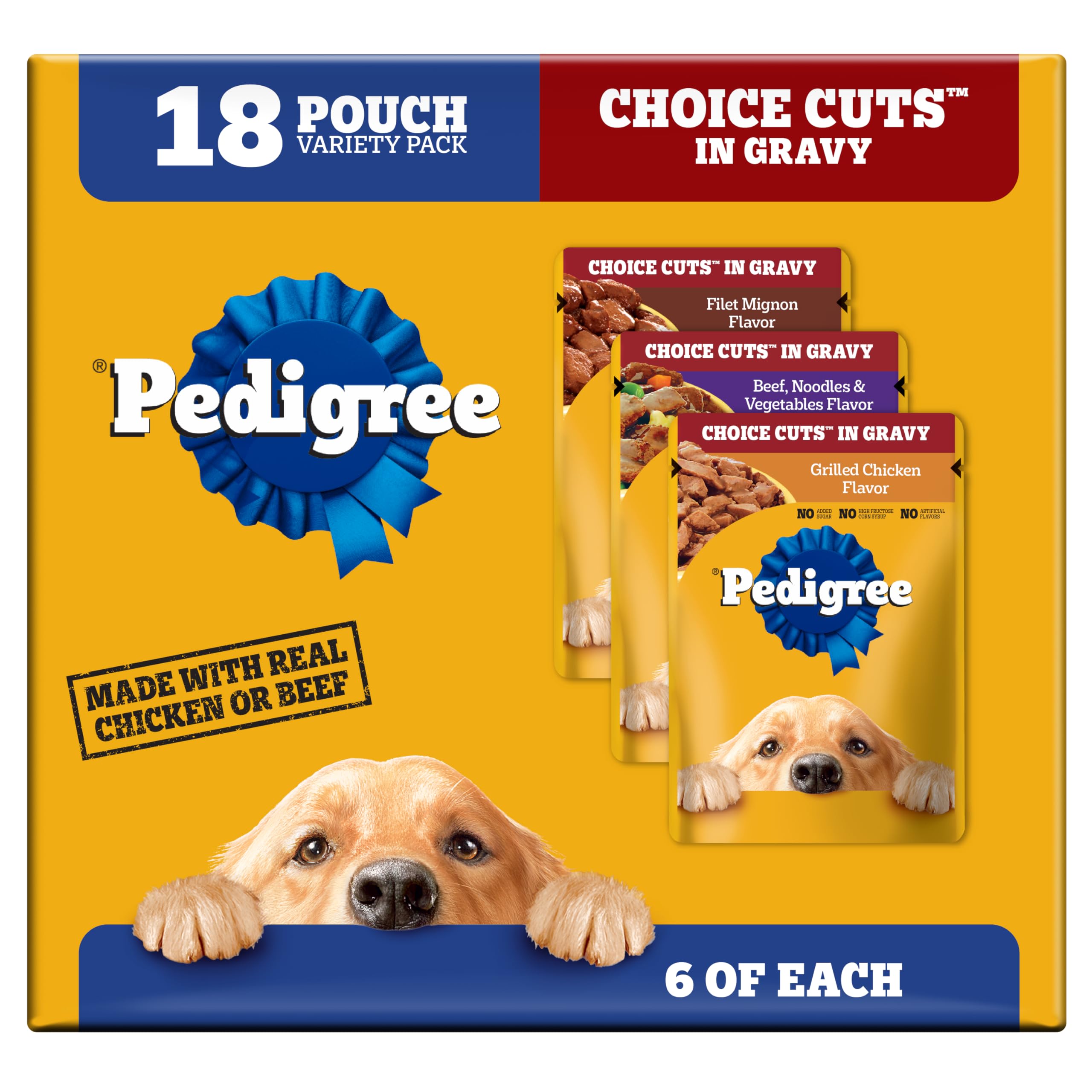 Pedigree Choice Cuts en Gravy sachet 3-5oz, repas humide pratique pour chien adulte.