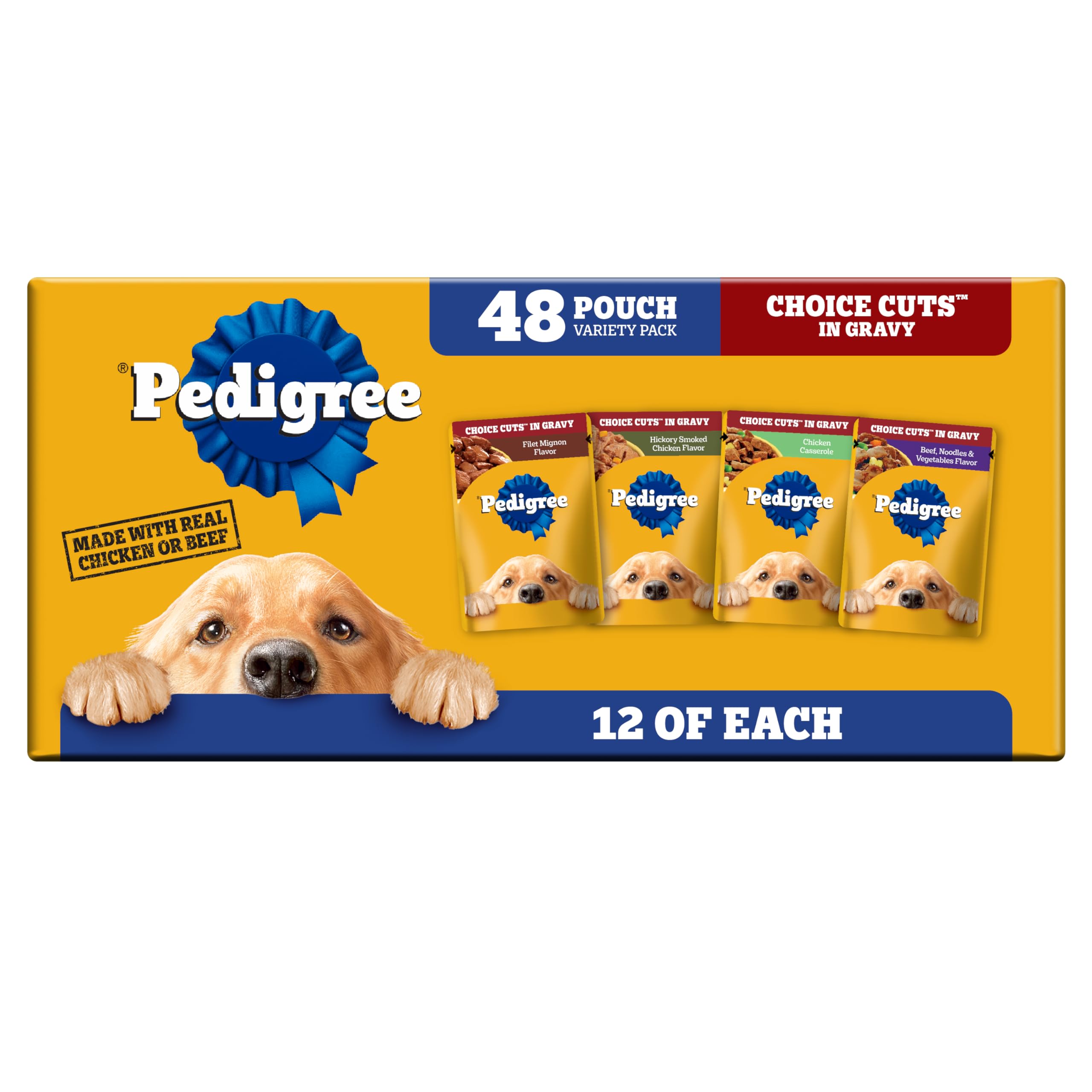 Pedigree Sélection Tranches en Sauce, sachet ouvert, repas humide appétissant pour chien.