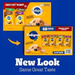 Pedigree Sélection Tranches en Sauce, sachet versé sur croquettes pour plus d'humidité.