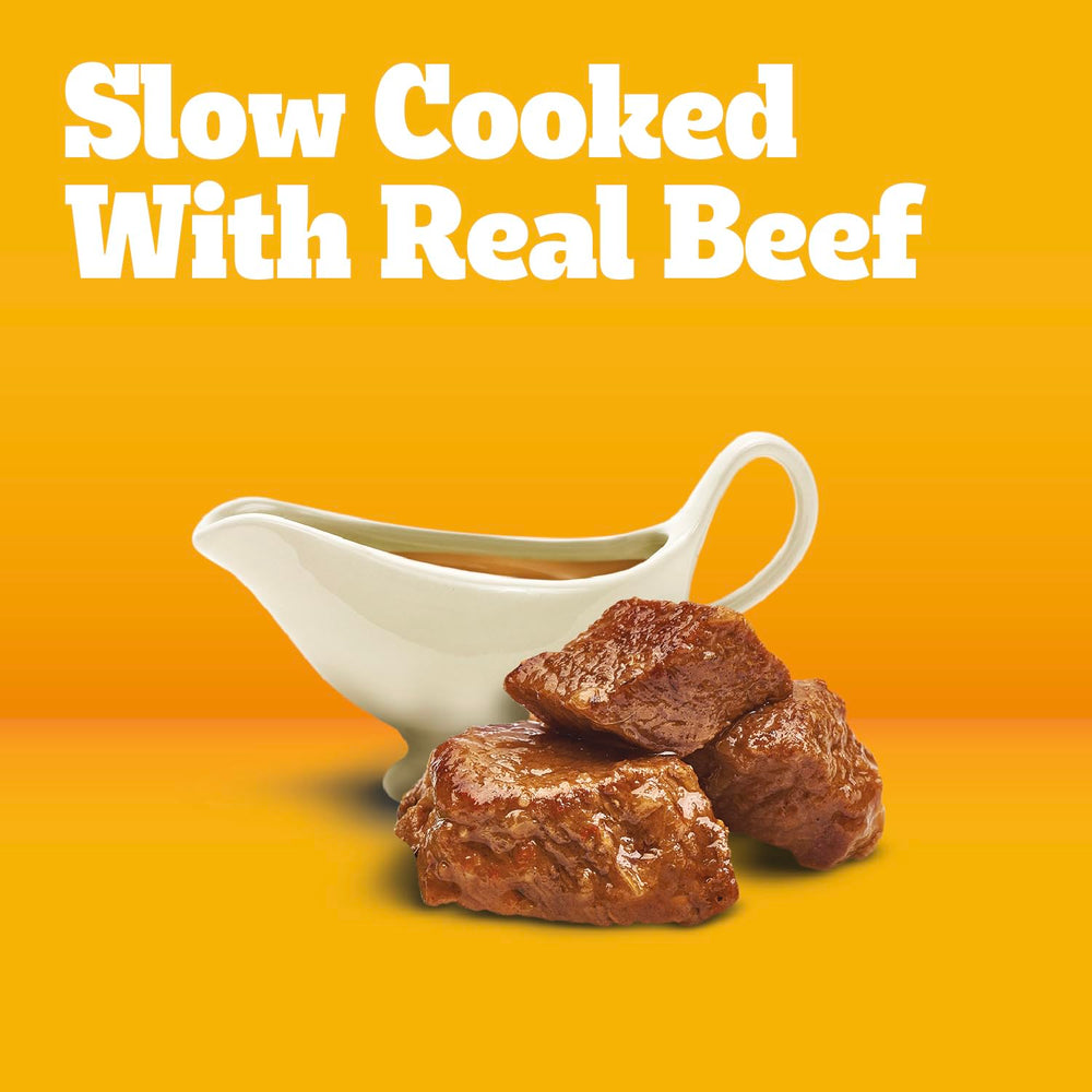 Pedigree Choice Cuts en sauce au fromage pour chien adulte, texture douce et rassasiante.