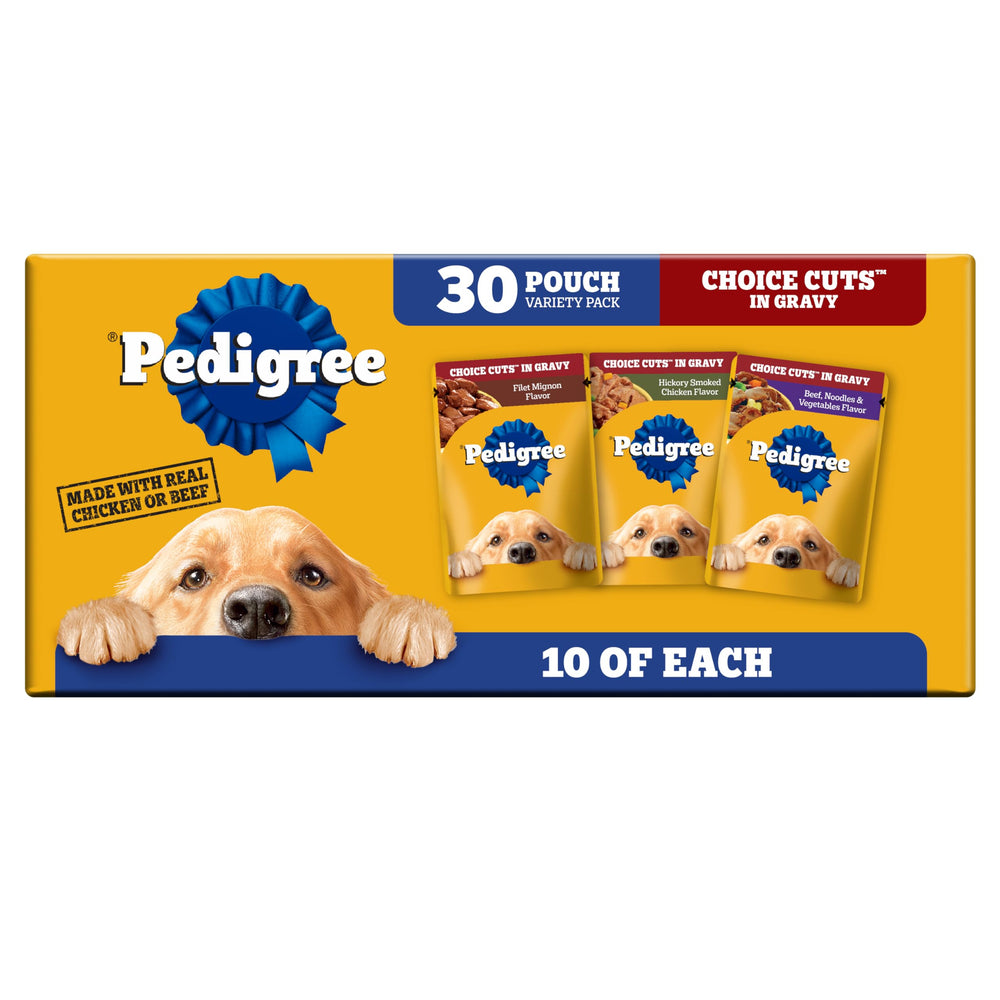 Pedigree Choix en Morceaux dans Sauce – sachets 3,5 oz prêts à servir pour chien adulte.