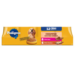 Pedigree Chopped Ground Dinner boîte 375 g poulet et boeuf, repas humide pratique pour chien