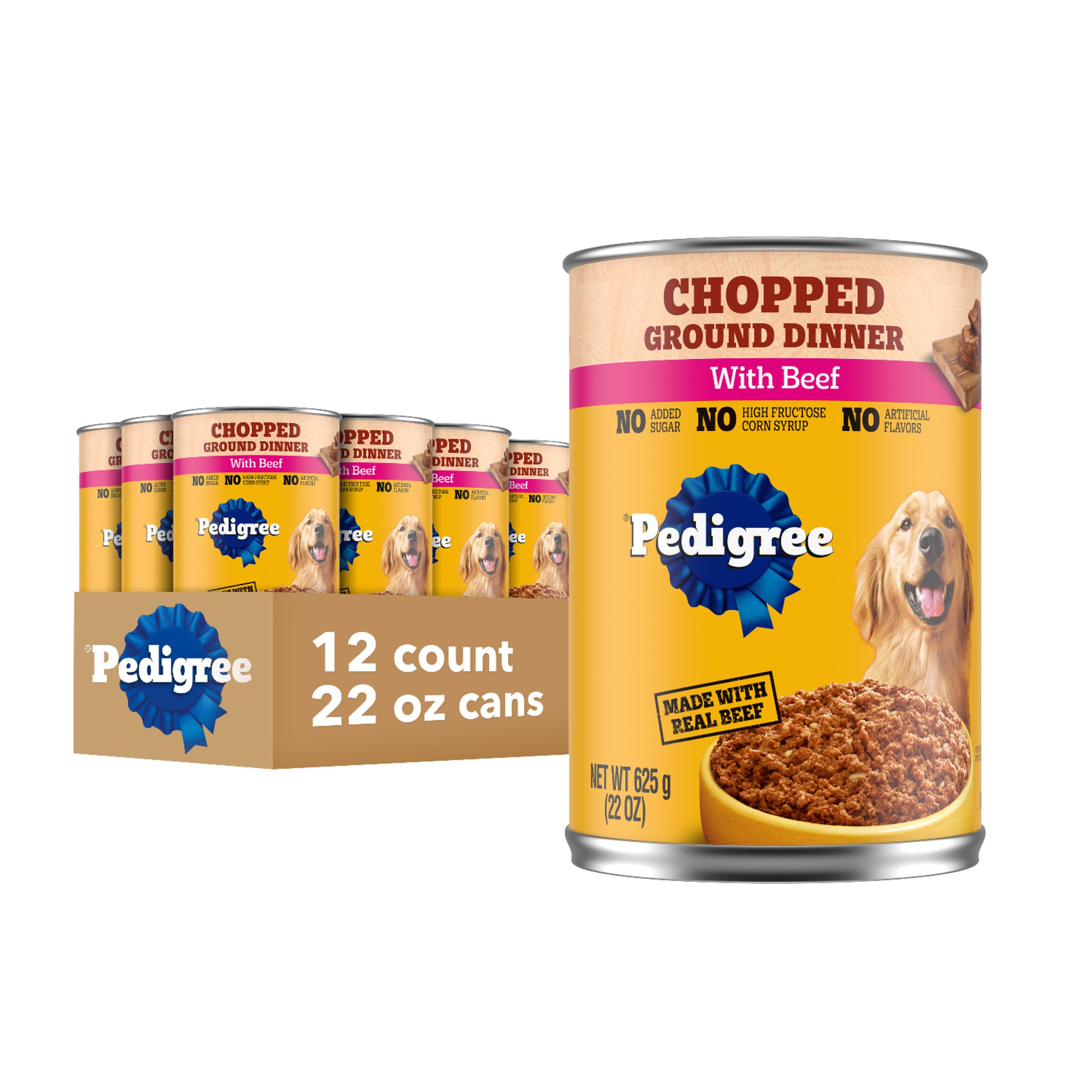 Pedigree Chopped Ground Dinner, boîte ouverte prête à servir votre chien.