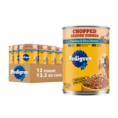 Pedigree Chopped Ground Dinner : boîte poulet et riz, repas complet pour chien adulte