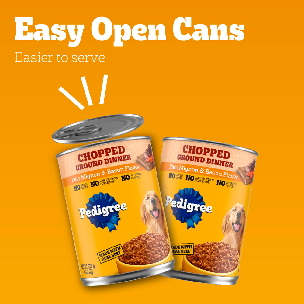 Pedigree Chopped Ground Dinner offre des morceaux bien visibles dans la texture.