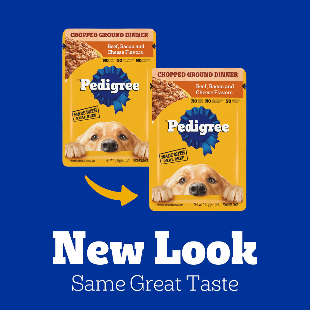 Pedigree Chopped Ground Dinner – tranches de bacon visibles, appétence renforcée