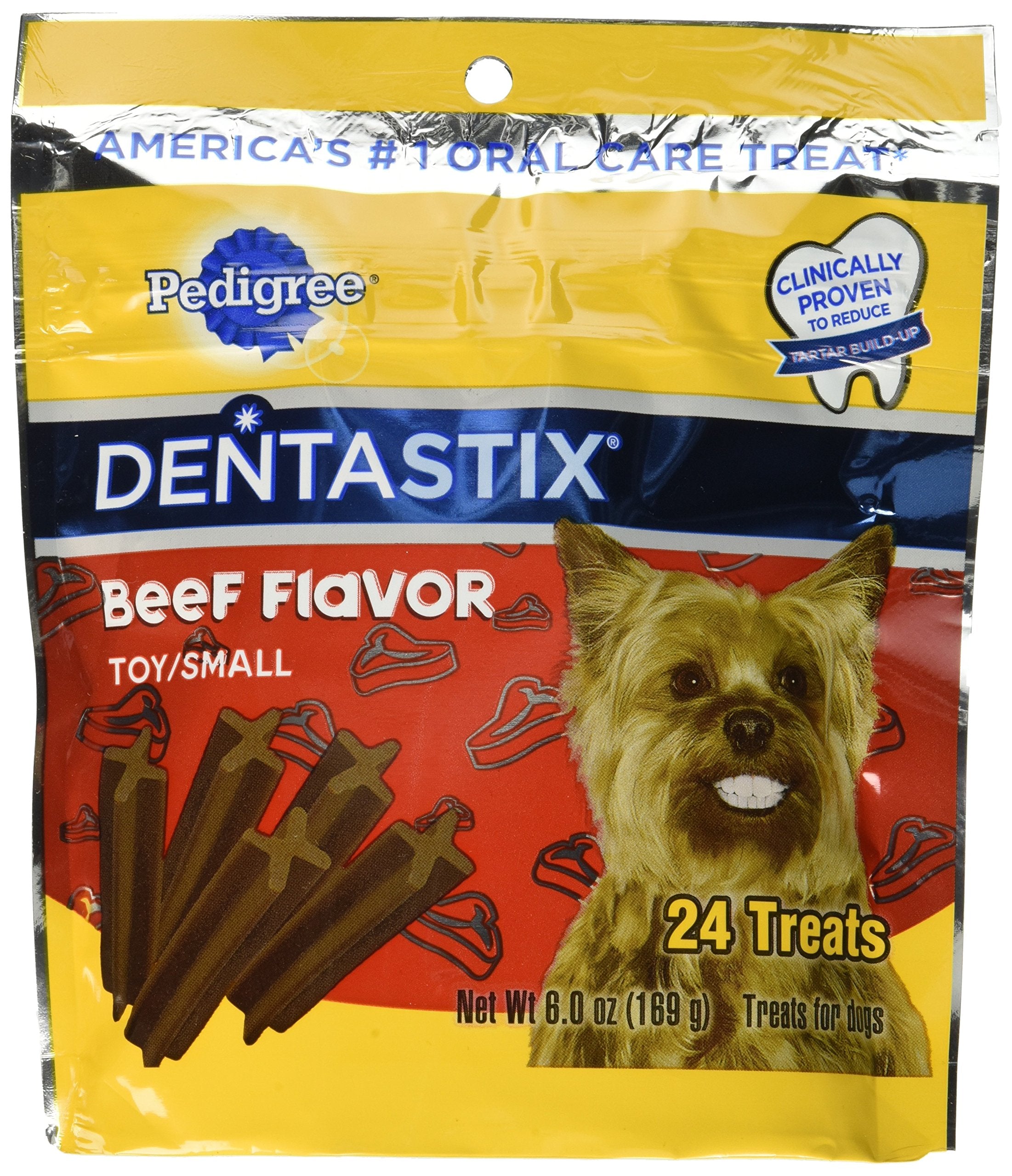 Dentastix Pedigree boeuf – paquet pour petit chien, aide à l'hygiène dentaire.