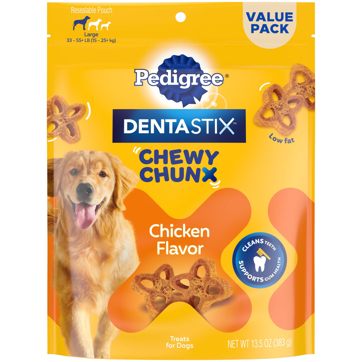 Pedigree Dentastix Chewy Chunx sachet 13,5 oz : texture moelleuse pour le nettoyage des dents.