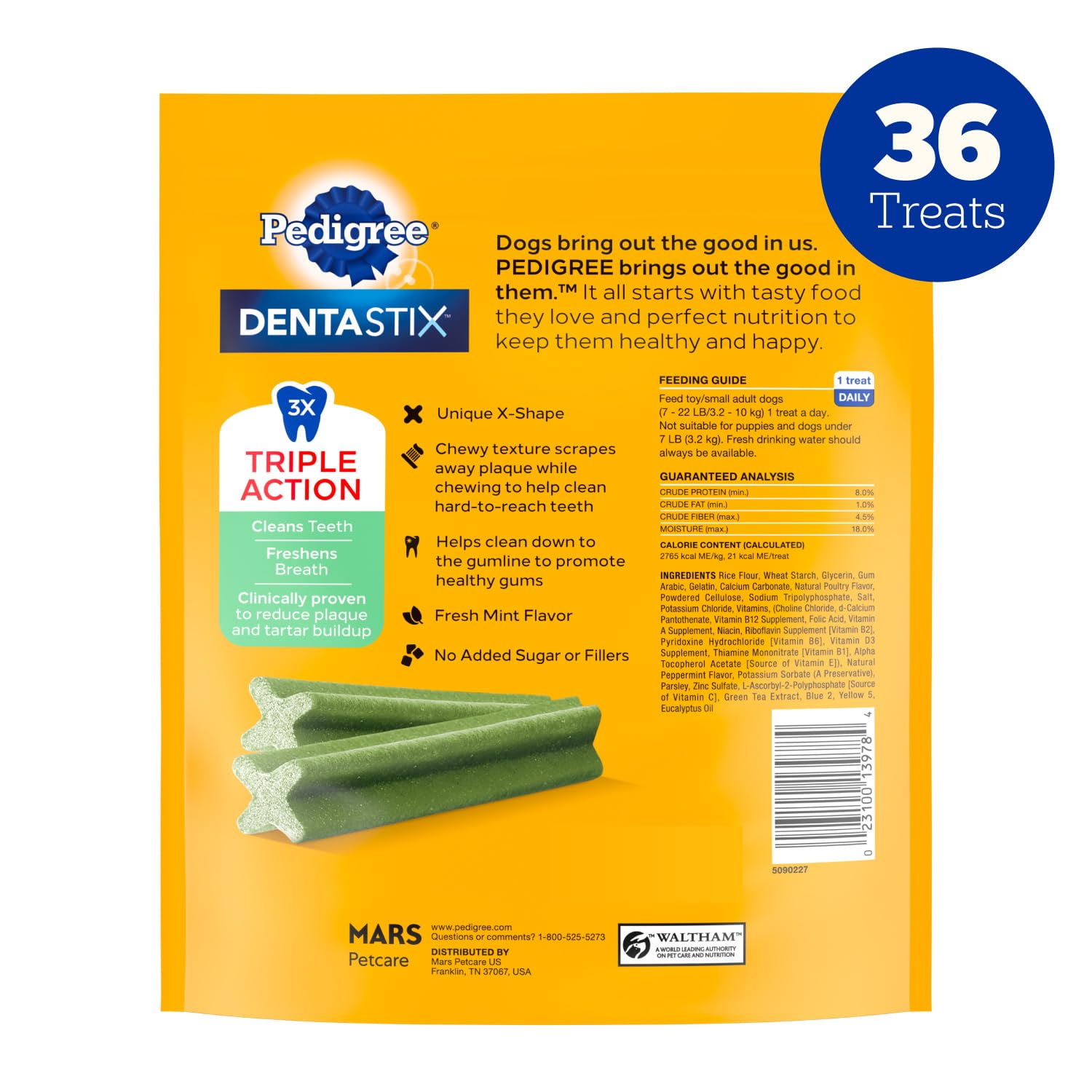 Emballage de 1,87 lb avec 36 friandises pour routine quotidienne.