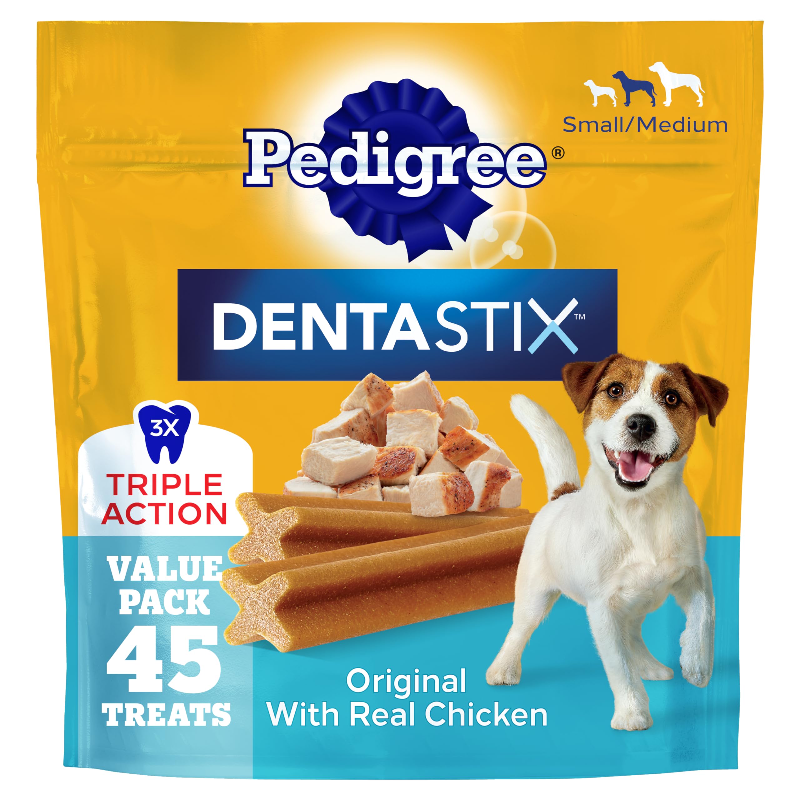 Pedigree Dentastix emballage 21 oz, pratique pour le quotidien des chiens.