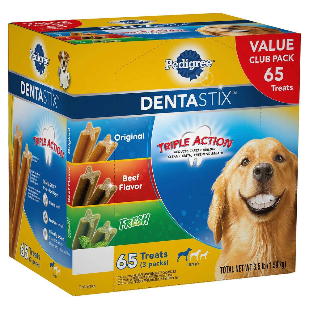 Pedigree Dentastix: 65 friandises dentaires pour chien, peut aider à réduire le tartre et rafraîchir l'haleine.