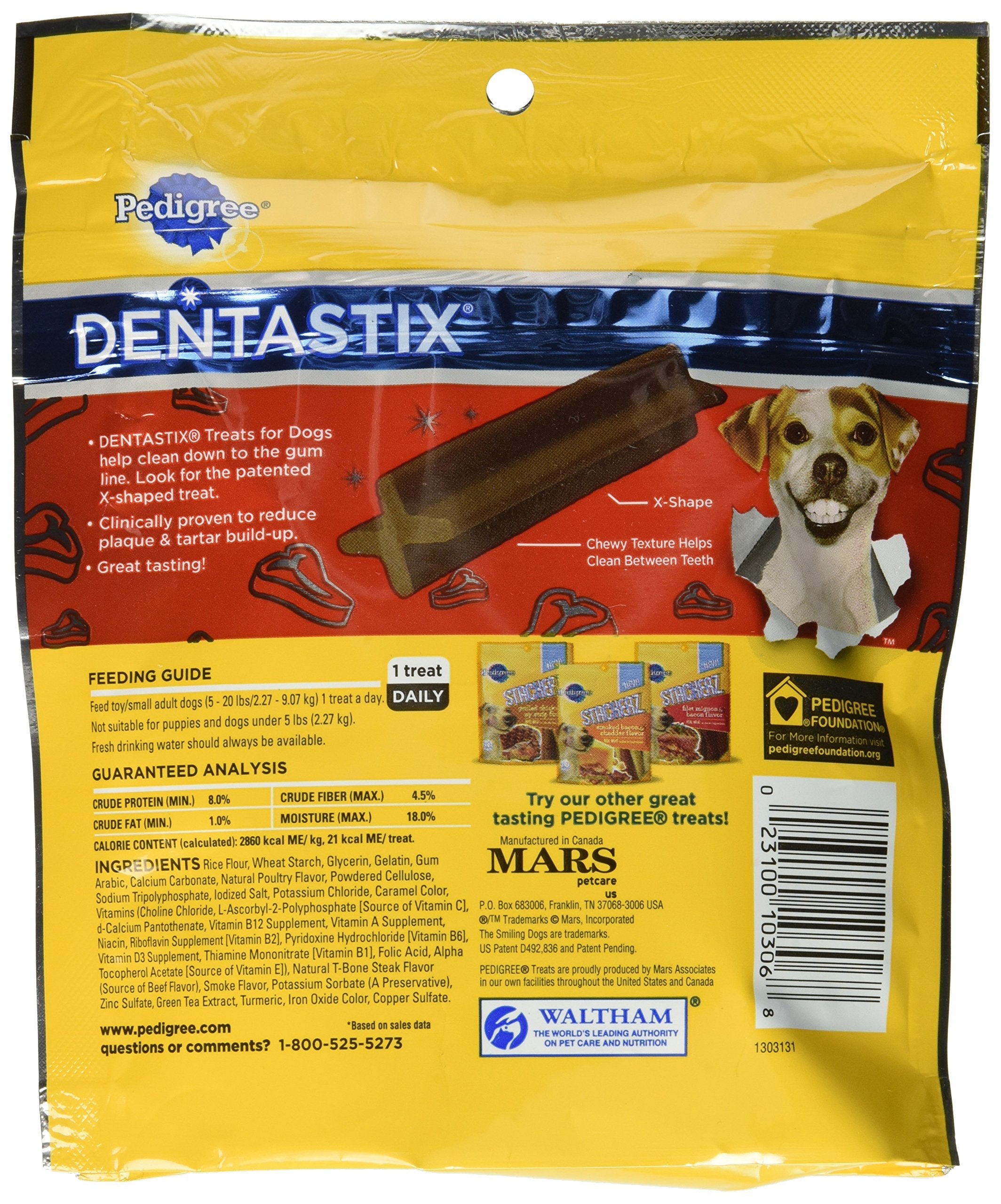 Dentastix Pedigree forme-X pour nettoyage ciblé des petites dents.
