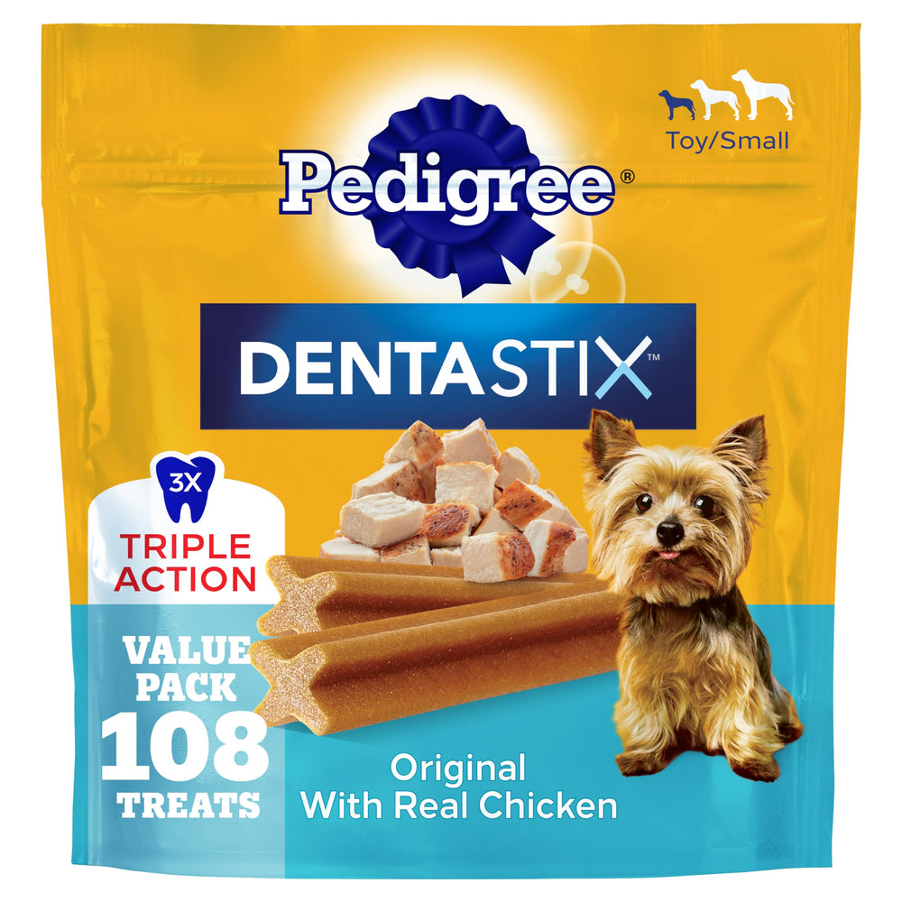 Dentastix Pedigree en forme X, nettoie autour des dents.
